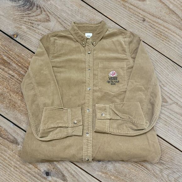 VANS Women’s Overtime Rose Brown corduroy button Shirt M - Picture 7 of 11